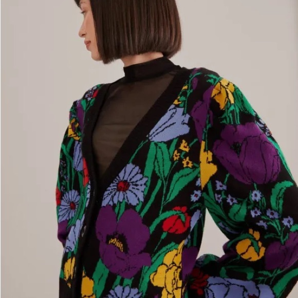 FARM Rio Jackets & Blazers - Farm Rio Black Bucolic Garden Knit Cardigan